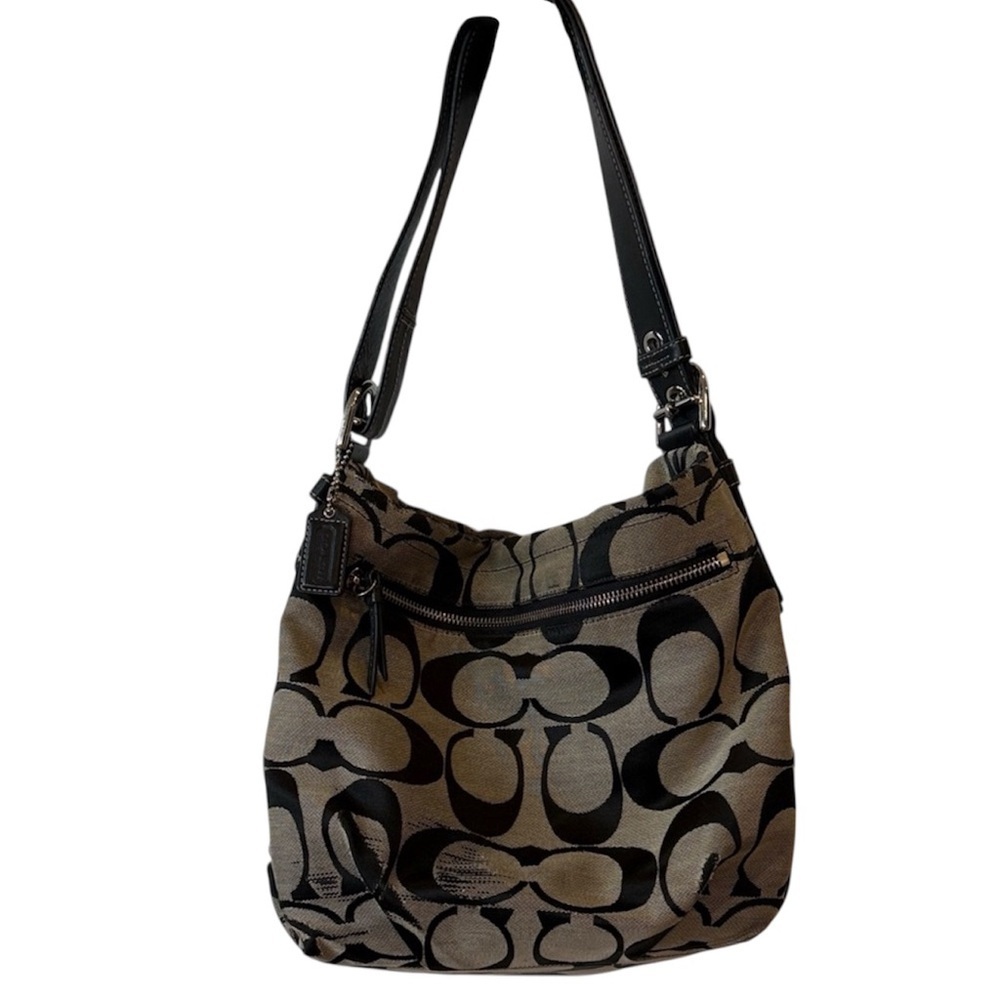Coach Black and Brown Signature Shoulder Bag Slouchy worn purse designer